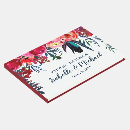 Personalized Bohemian Red Floral Wedding Guestbook