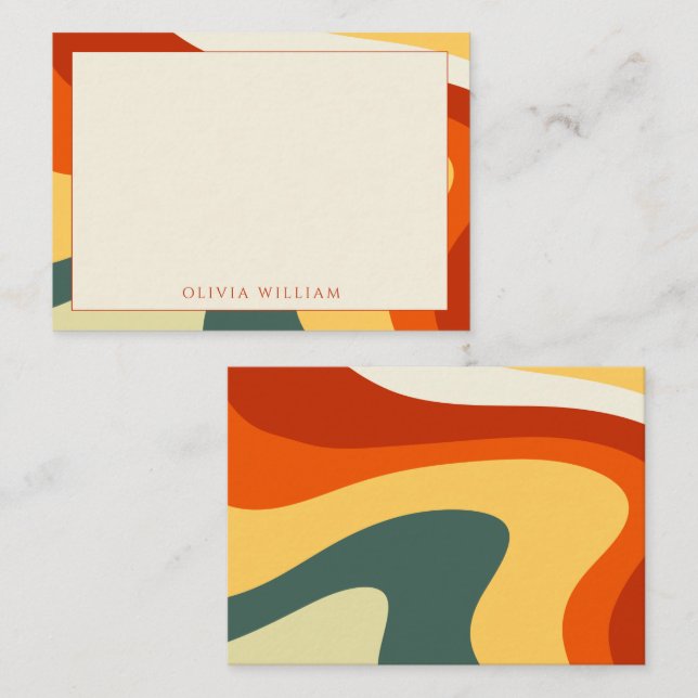Personalized Boho 70s Groovy Waves Stationery Note Card (Front/Back)