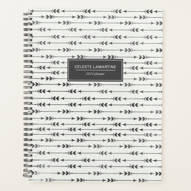 Personalized Boho Arrows Black Ink Drawing 2024 Planner (Front)