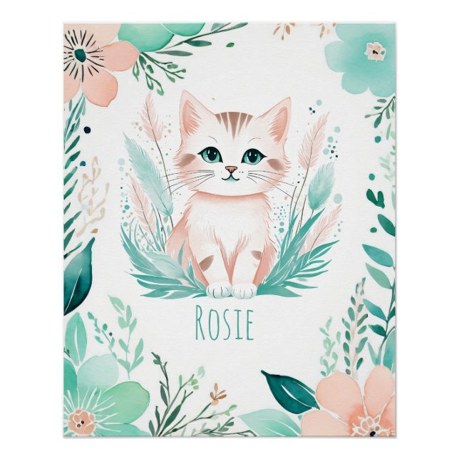 Personalized Boho Baby Poster - Kitten Design (Front)