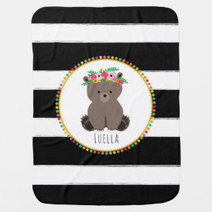 Personalized Boho Bear Pompom Inspired Blanket