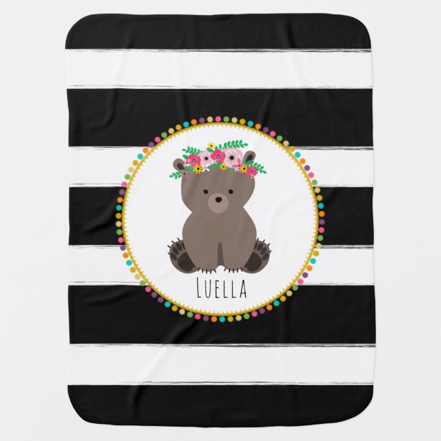 Personalized Boho Bear Pompom Inspired Blanket (Front)