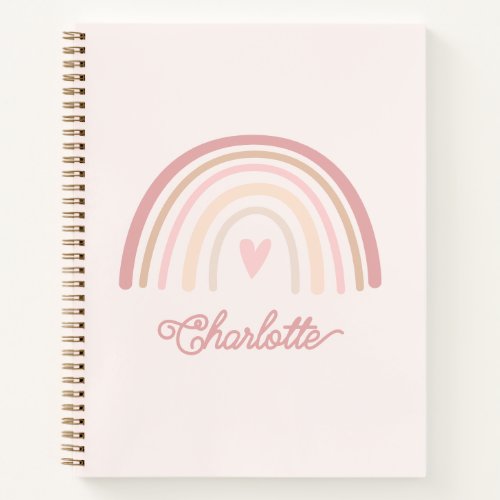 Personalized Boho Beige Blush Rainbow Notebook