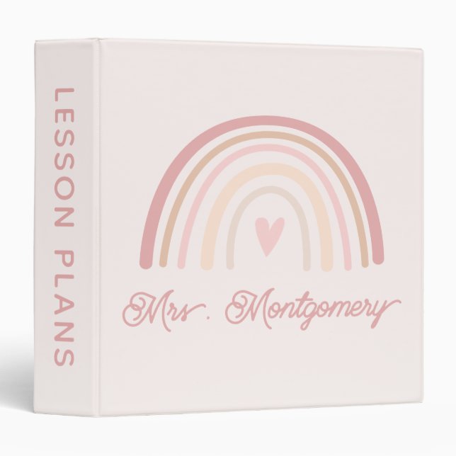 Personalized Boho Beige Blush Rainbow Teacher 3 Ring Binder (Front/Spine)