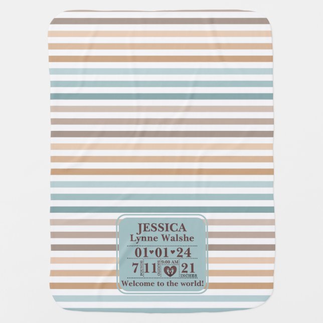 Personalized Boho Birth Stats Baby Blanket (Front)