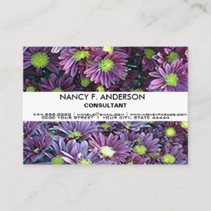 Personalized Boho Black and Purple Daises Floral Business Card