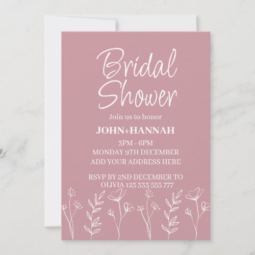 Personalized Boho Blush Pink Floral Bridal Shower  Invitation