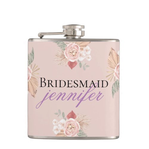 Personalized Boho Boho Floral Heart Flask Color 