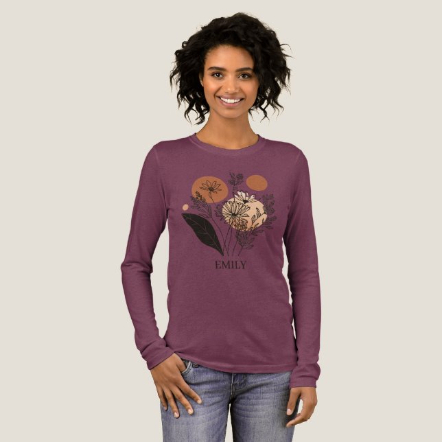 Personalized Boho Botanical Long Sleeve Shirt | Mo (Full Front)