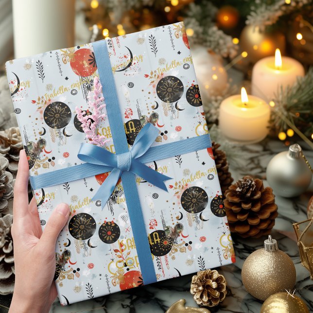 Personalized Boho Chic Christmas Celestial Pattern Wrapping Paper (Creator Uploaded)
