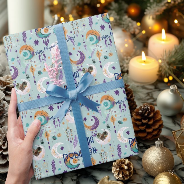 Personalized Boho Chic Gift Wrap with Light Blue (Creator Uploaded)