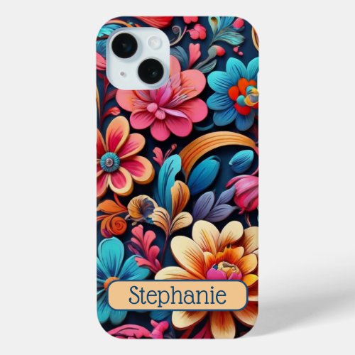Personalized Boho Colorful Flower Pattern iPhone 15 Plus Case