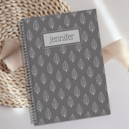 Personalized Boho Dark Grey Leaf Journal 