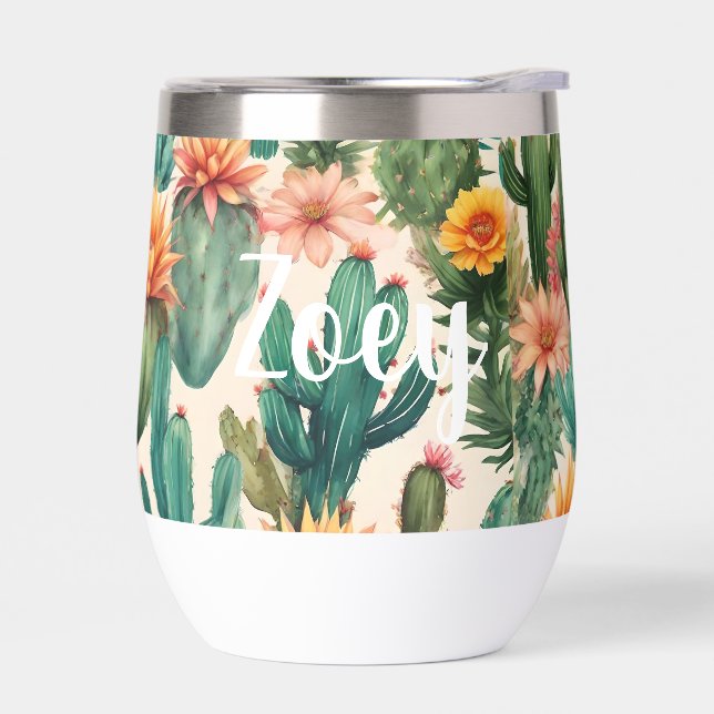 Personalized Boho Desert Art Print Thermal Wine Tumbler (Left)