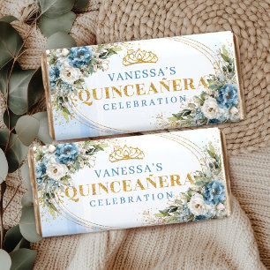 Personalized Boho Dusty Blue Floral Quinceañera  Hershey Bar Favors