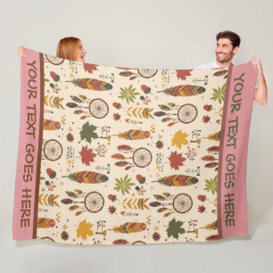 Personalized Boho Fall Dreamcatcher & Leaves Fleece Blanket