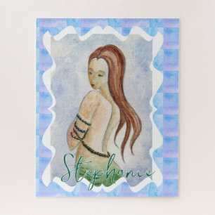 Personalized Boho Fantasy Mermaid Watercolor Jigsaw Puzzle