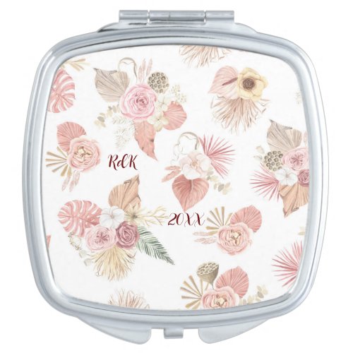 Personalized Boho Faux Floral Compact Mirror