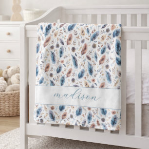 Personalized Boho Feather Floral Baby Blanket
