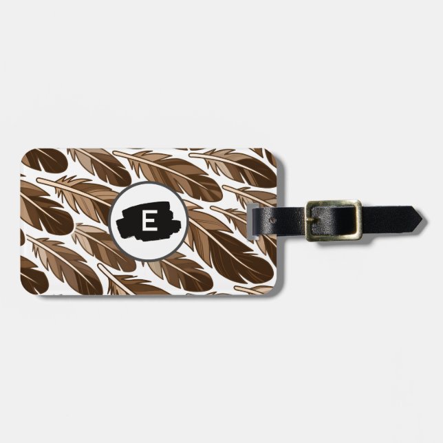 Personalized Boho Feather Monogram Luggage Tag  (Front Horizontal)