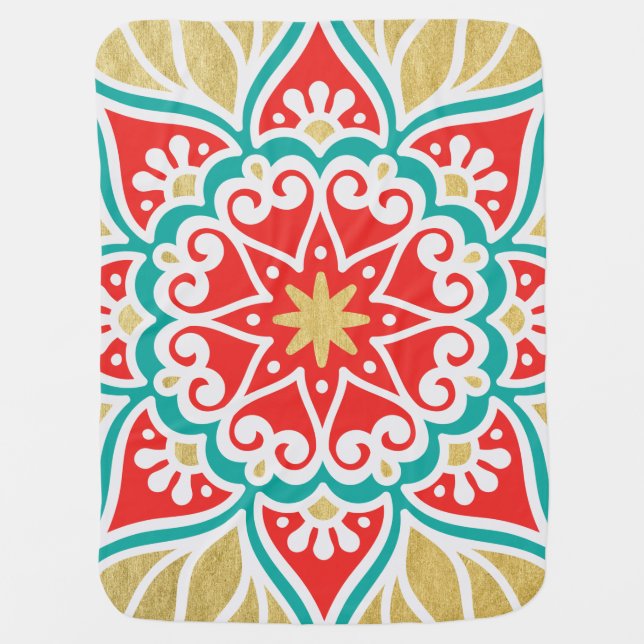 Personalized Boho Fiesta Geometric Baby Blanket (Front)