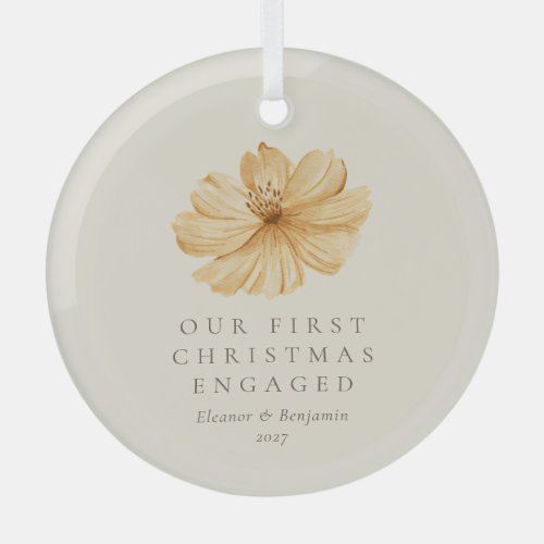 Personalized Boho Floral First Christmas Engaged Glass Ornament