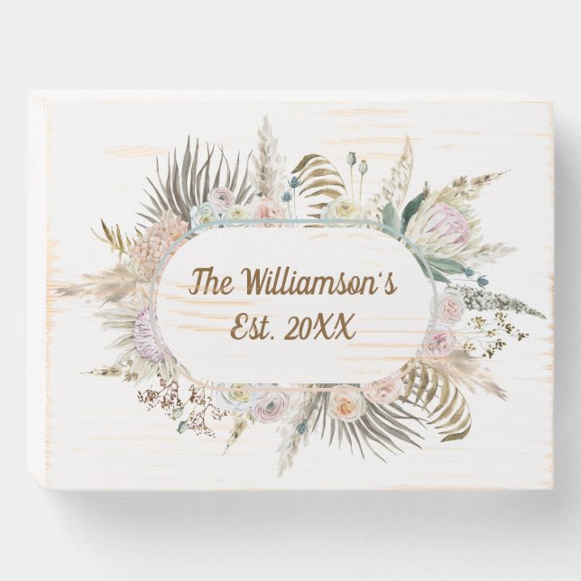 Personalized Boho Floral Gift  Wooden Box Sign (Front Horizontal)