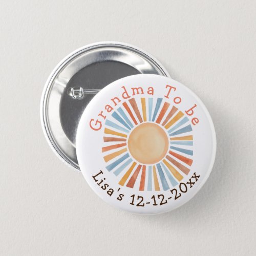 Personalized Boho Floral Grandma To Be baby shower Button