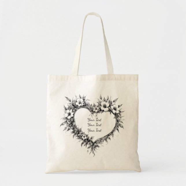 Personalized Boho Floral Heart Tote (Front)