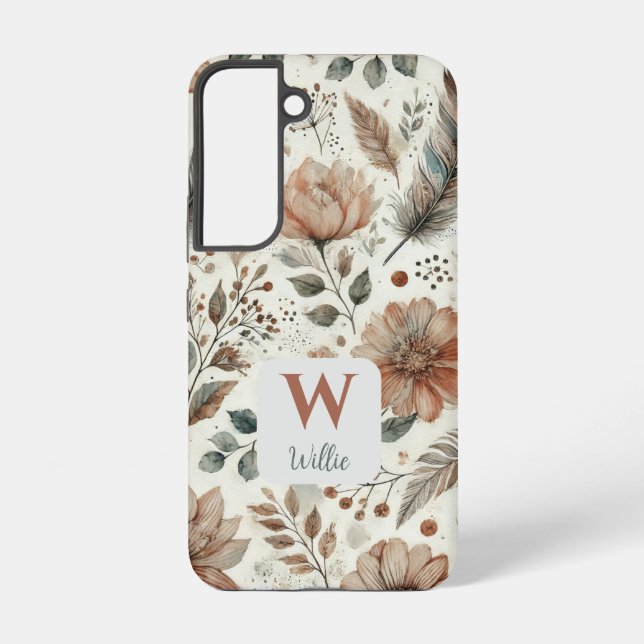 Personalized Boho Floral Monogram and Name Samsung Galaxy Case (Back)