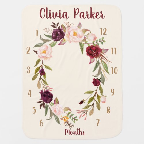Personalized Boho Floral Monthly Baby Blanket Gift
