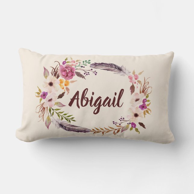 Personalized Boho Floral Name Throw Pillow (Front)