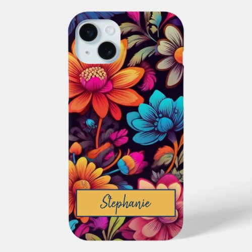 Personalized Boho Floral Retro iPhone 15 Plus Case