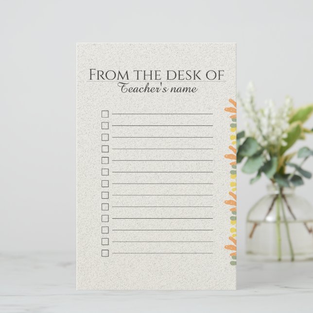  Personalized Boho Floral Teacher Pad  Stationery (Standing Front)