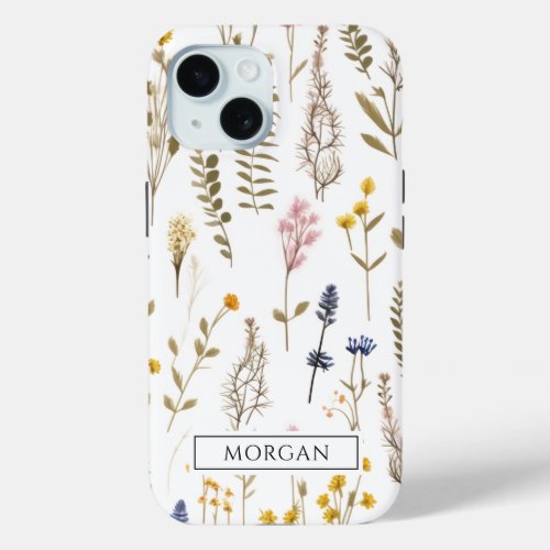 Personalized Boho Floral Wildflower  iPhone 15 Case