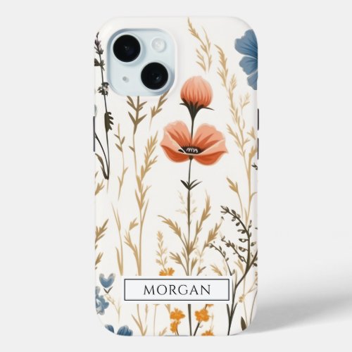 Personalized Boho Floral Wildflower Sage Green iPhone 15 Case