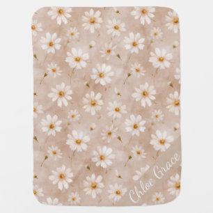 Personalized Boho Floral with Daisies Baby Blanket
