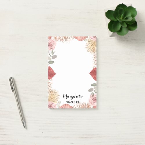 Personalized Boho Florals Home Office   No Post_it Notes