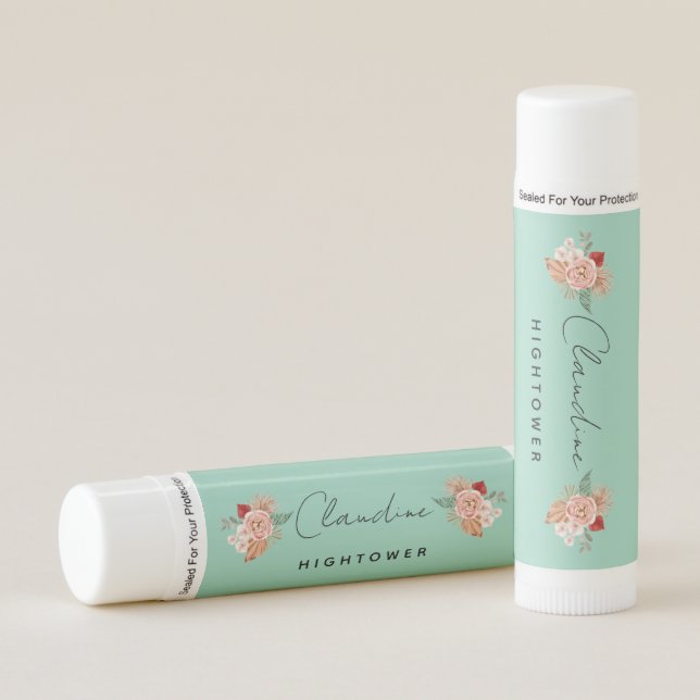 Personalized Boho Florals on White & Black Lip Balm (Front)