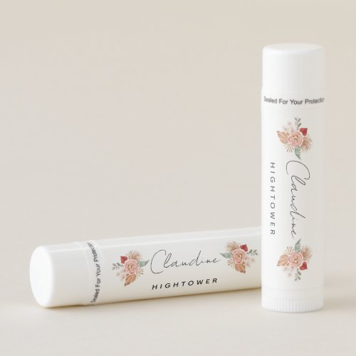 Personalized Boho Florals on White  Black Lip Balm
