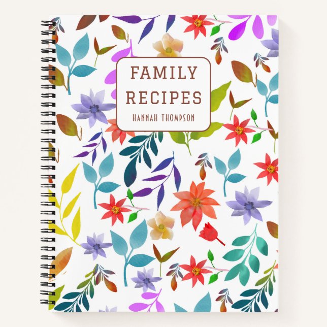 Personalized Boho Flowers Recipes Write your own Notebook (Front)