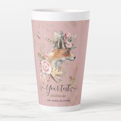 PERSONALIZED Boho Fox Feathers Commemorative Gift Latte Mug