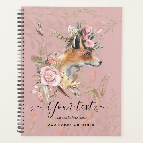 PERSONALIZED Boho Fox Feathers Commemorative Gift Planner
