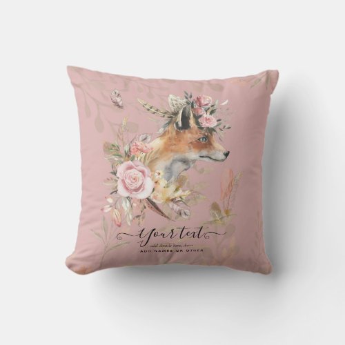 PERSONALIZED Boho Fox Feathers Commemorative Gift Throw Pillow