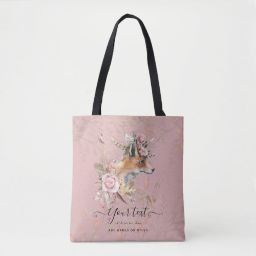 PERSONALIZED Boho Fox Feathers Commemorative Gift Tote Bag