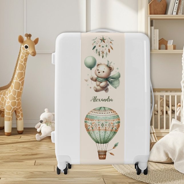 Personalized Boho Green Teddy Bear Luggage (Creator Uploaded)