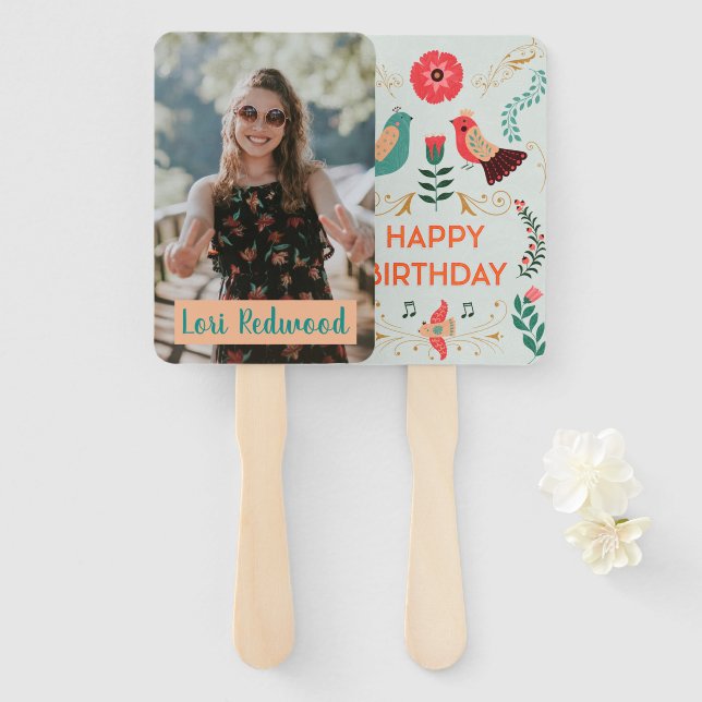 Personalized Boho Happy Birthday Fan Faces  (Front and Back)