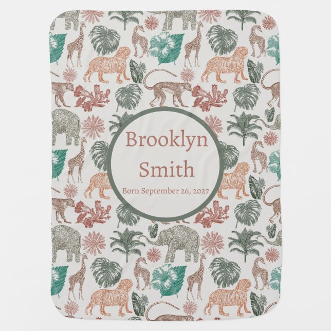 Personalized Boho Jungle Safari  Baby Blanket (Front)