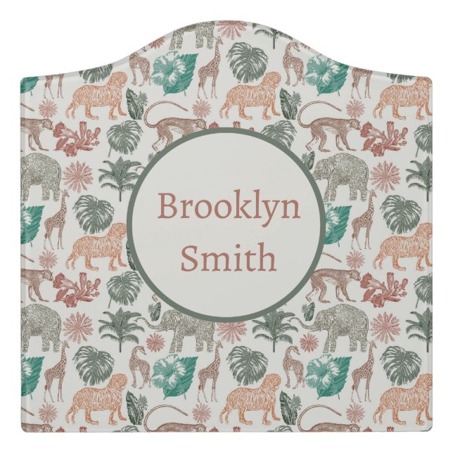 Personalized Boho Jungle Safari  Door Sign (Large Crest Front)