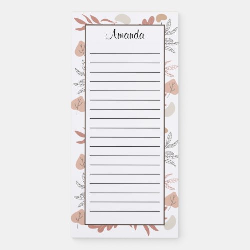Personalized Boho Leaves Plants Lined Magnetic Notepad
